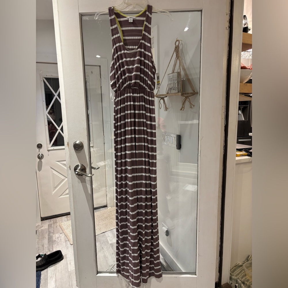 Bar III Brown and White Striped Maxi Dress